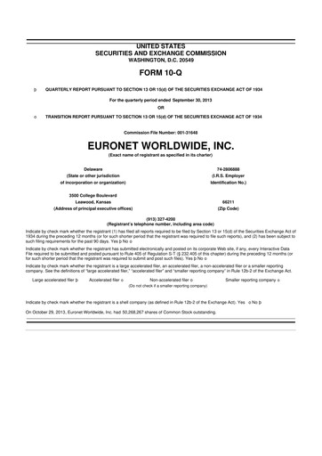 Thumbnail Euronet Worldwide
 10-Q Quarterly Report FY2013 