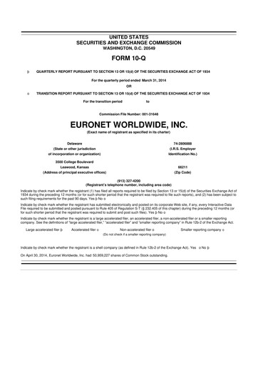 Thumbnail Euronet Worldwide
 10-Q Quarterly Report FY2014 