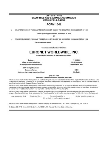 Thumbnail Euronet Worldwide
 10-Q Quarterly Report FY2015 