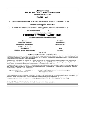 Thumbnail Euronet Worldwide
 10-Q Quarterly Report FY2017 