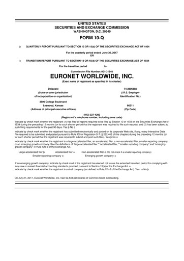 Thumbnail Euronet Worldwide
 10-Q Quarterly Report FY2017 