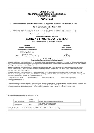 Thumbnail Euronet Worldwide
 10-Q Quarterly Report FY2019 