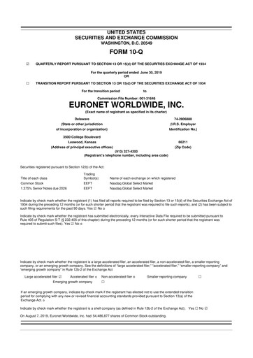 Thumbnail Euronet Worldwide
 10-Q Quarterly Report FY2019 
