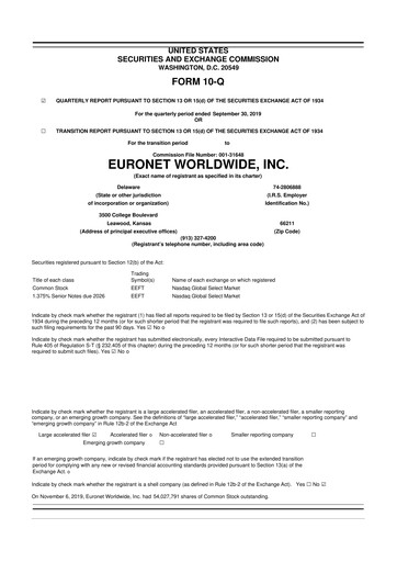 Thumbnail Euronet Worldwide
 10-Q Quarterly Report FY2019 