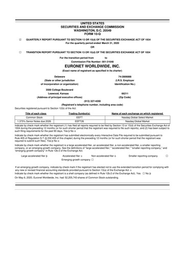 Thumbnail Euronet Worldwide
 10-Q Quarterly Report FY2020 