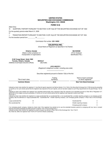 Thumbnail Celestica 10-Q Quarterly Report FY 
