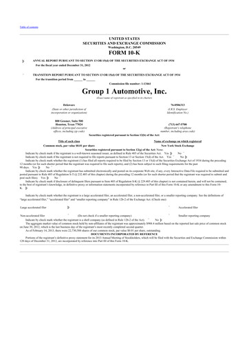 Thumbnail Group 1 Automotive 10-K Annual Report 2012