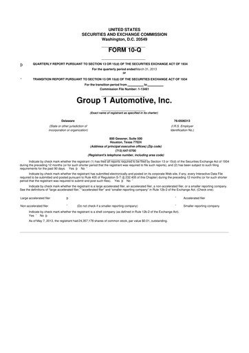 Thumbnail Group 1 Automotive 10-Q Quarterly Report FY2013 