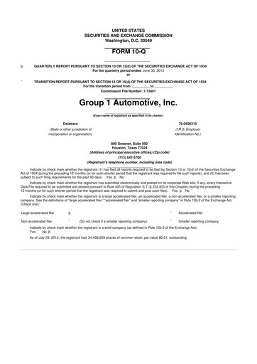 Thumbnail Group 1 Automotive 10-Q Quarterly Report FY2013 