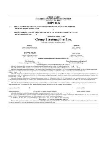 Thumbnail Group 1 Automotive 10-K Annual Report 2013