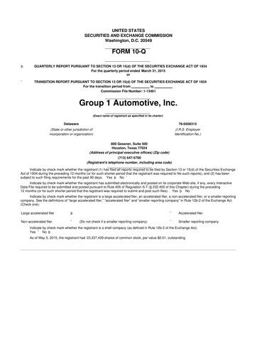 Thumbnail Group 1 Automotive 10-Q Quarterly Report FY2015 