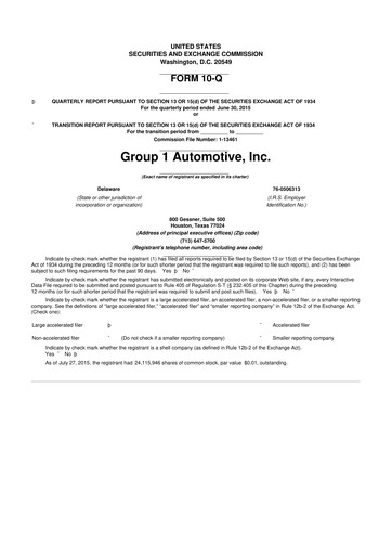 Thumbnail Group 1 Automotive 10-Q Quarterly Report FY2015 