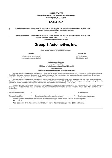 Thumbnail Group 1 Automotive 10-Q Quarterly Report FY2015 