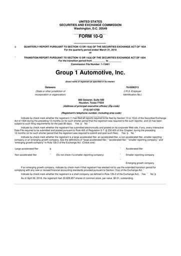 Thumbnail Group 1 Automotive 10-Q Quarterly Report FY2018 