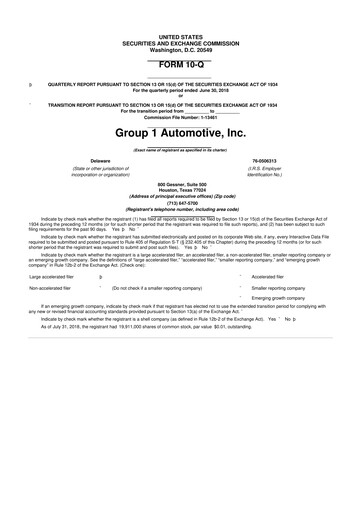 Thumbnail Group 1 Automotive 10-Q Quarterly Report FY2018 