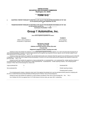 Thumbnail Group 1 Automotive 10-Q Quarterly Report FY2018 