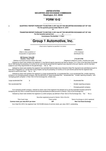 Thumbnail Group 1 Automotive 10-Q Quarterly Report FY2019 