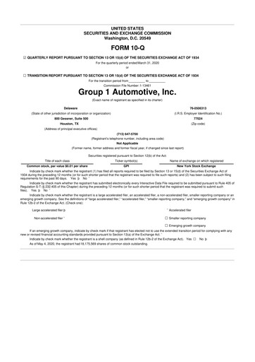 Thumbnail Group 1 Automotive 10-Q Quarterly Report FY2020 