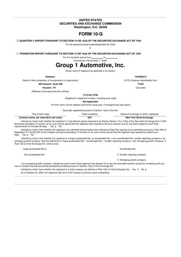 Thumbnail Group 1 Automotive 10-Q Quarterly Report FY2020 