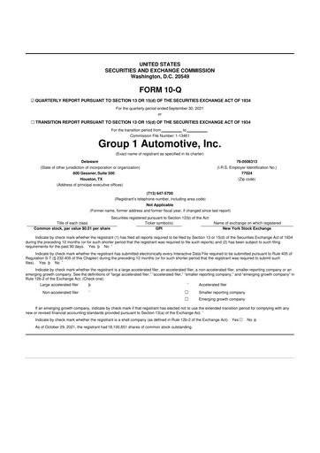 Thumbnail Group 1 Automotive 10-Q Quarterly Report FY2021 