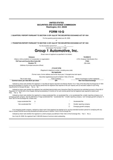Miniature Group 1 Automotive 10-Q Rapport trimestriel 2026 