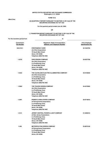Thumbnail FirstEnergy 10-Q Quarterly Report FY 