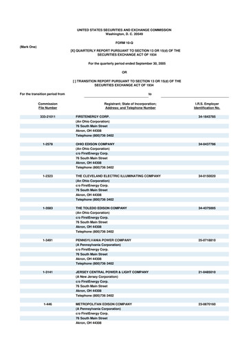 Thumbnail FirstEnergy 10-Q Quarterly Report FY 