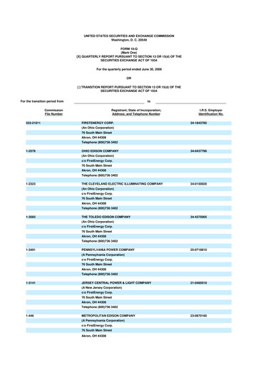 Thumbnail FirstEnergy 10-Q Quarterly Report FY 