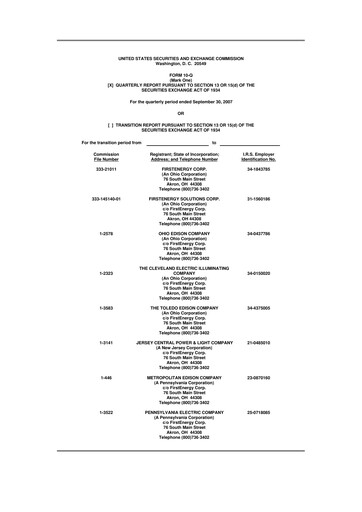 Thumbnail FirstEnergy 10-Q Quarterly Report FY 