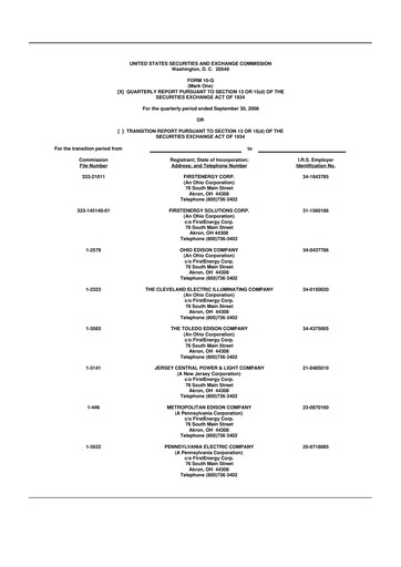 Thumbnail FirstEnergy 10-Q Quarterly Report FY 