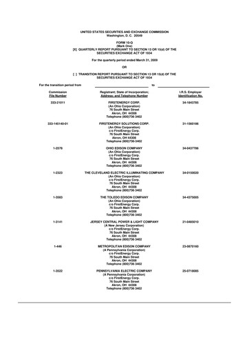 Thumbnail FirstEnergy 10-Q Quarterly Report FY 