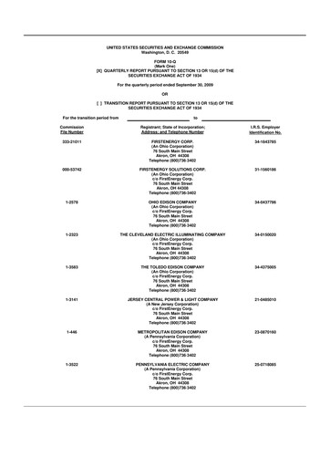 Thumbnail FirstEnergy 10-Q Quarterly Report FY 