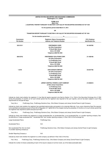 Thumbnail FirstEnergy 10-Q Quarterly Report FY2012 