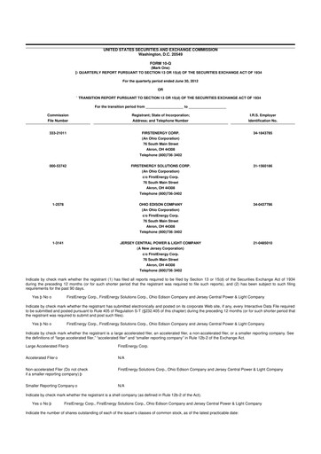 Thumbnail FirstEnergy 10-Q Quarterly Report FY 