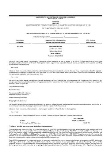 Thumbnail FirstEnergy 10-Q Quarterly Report FY2018 