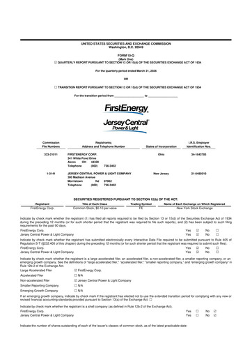 Thumbnail FirstEnergy 10-Q Quarterly Report FY 