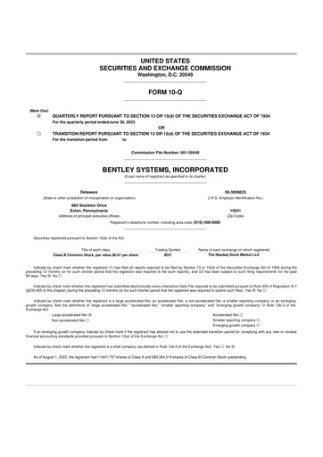 Vorschaubild Bentley Systems
 10-Q Quartalsbericht 2023 