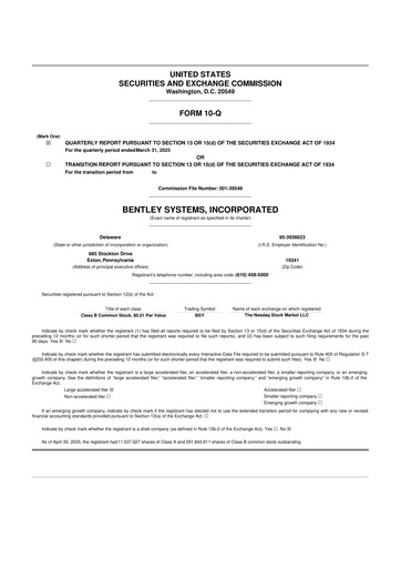 Vorschaubild Bentley Systems
 10-Q Quartalsbericht 2025 