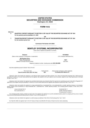 Thumbnail Bentley Systems
 10-Q Quarterly Report FY 