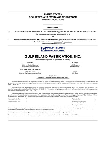 Thumbnail Gulf Island Fabrication
 10-Q Quarterly Report FY2018 
