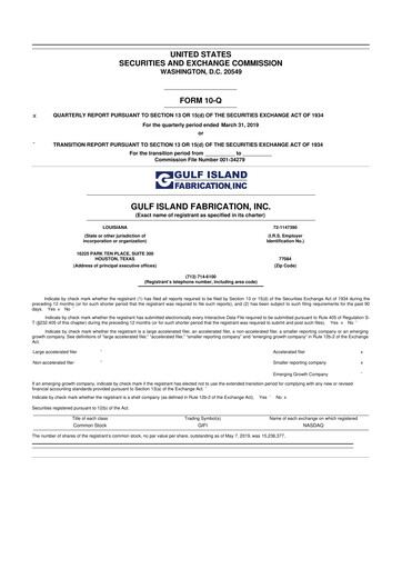Thumbnail Gulf Island Fabrication
 10-Q Quarterly Report FY2019 