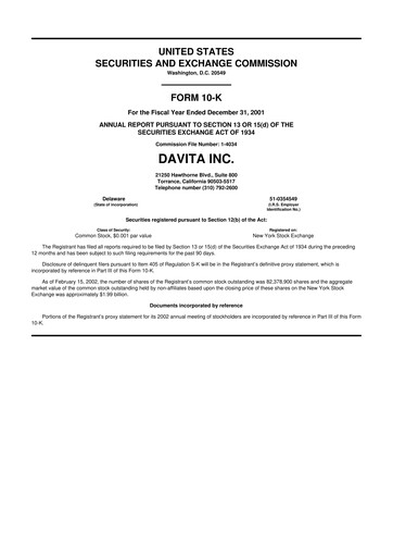 Thumbnail DaVita 10-K Annual Report 2001