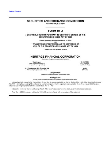 Thumbnail Heritage Financial 10-Q Quarterly Report FY 