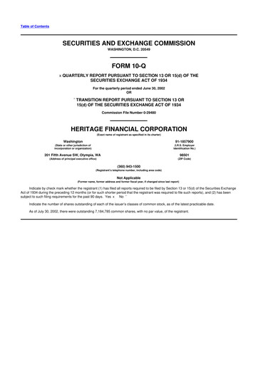 Thumbnail Heritage Financial 10-Q Quarterly Report FY 