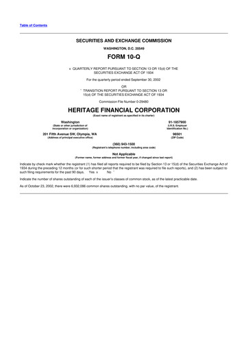 Thumbnail Heritage Financial 10-Q Quarterly Report FY 