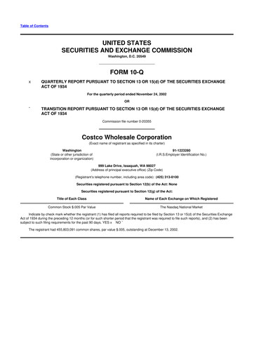 Miniature Costco 10-Q Rapport trimestriel  