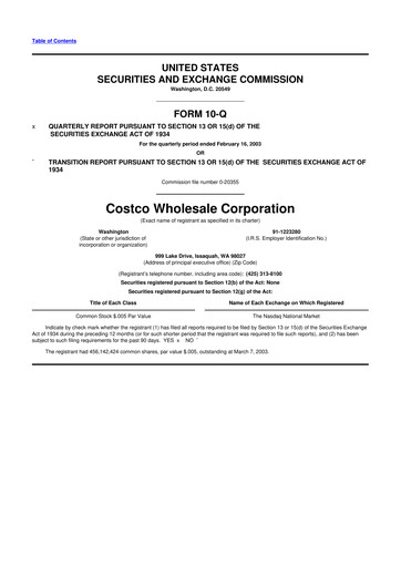 Miniature Costco 10-Q Rapport trimestriel  