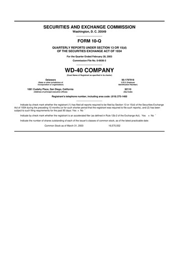 Thumbnail WD-40 Company
 10-Q Quarterly Report FY 