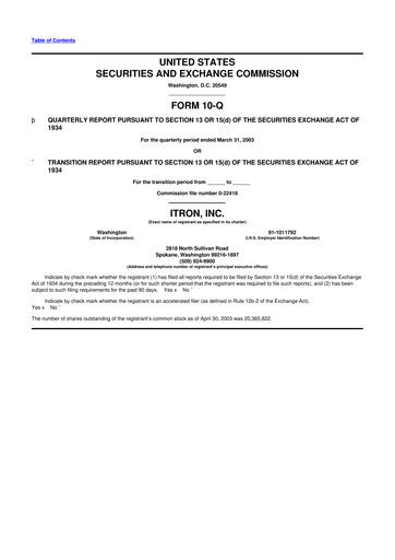 Thumbnail Itron
 10-Q Quarterly Report FY 