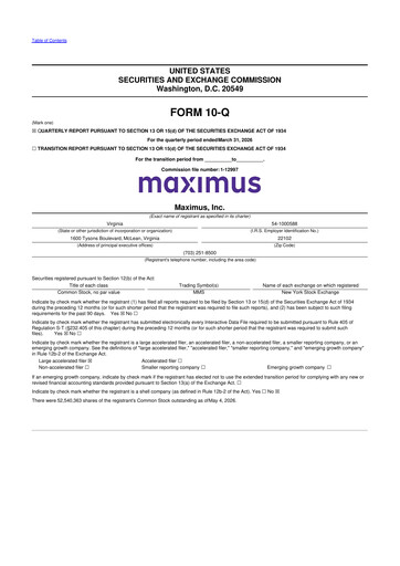Vorschaubild Maximus 10-Q Quartalsbericht  